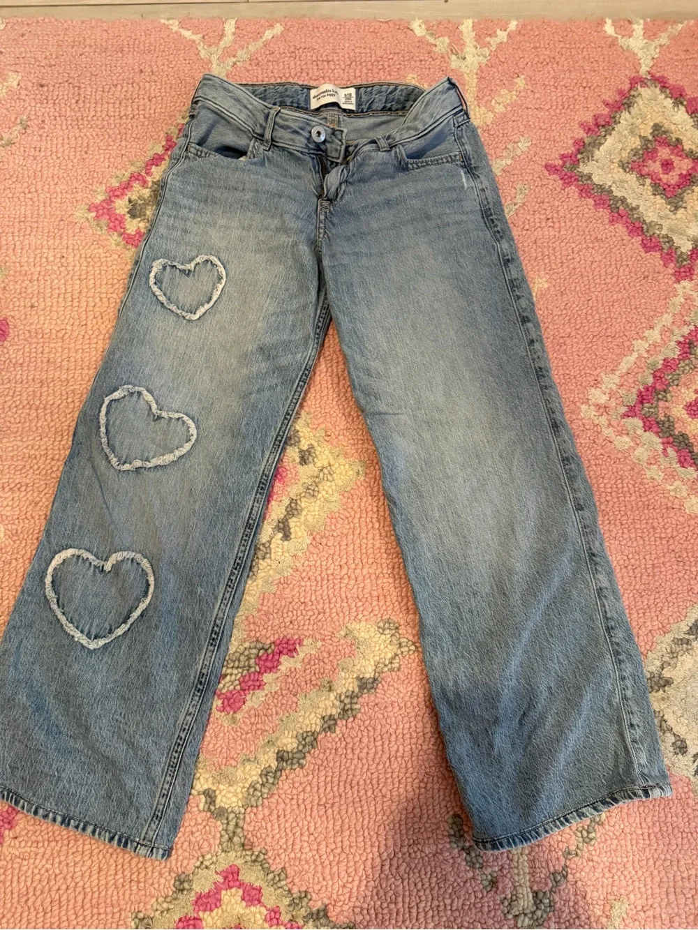Abercrombie KiDS Light Blue Wide-Leg Jeans with Heart Patch Detail, size 9/10